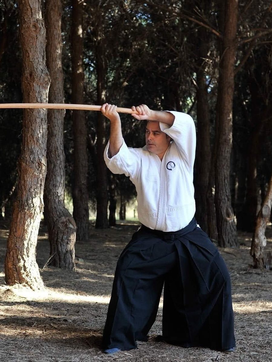 Juan, maestro de Aikido de Dojo Aikido Shojiki, practicando con jo